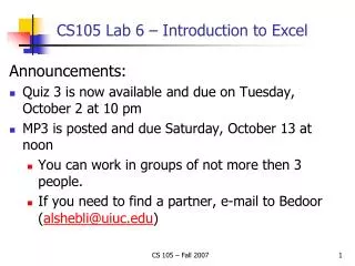 CS105 Lab 6 – Introduction to Excel