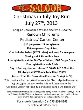 Christmas in July Toy Run July 27 th , 2013