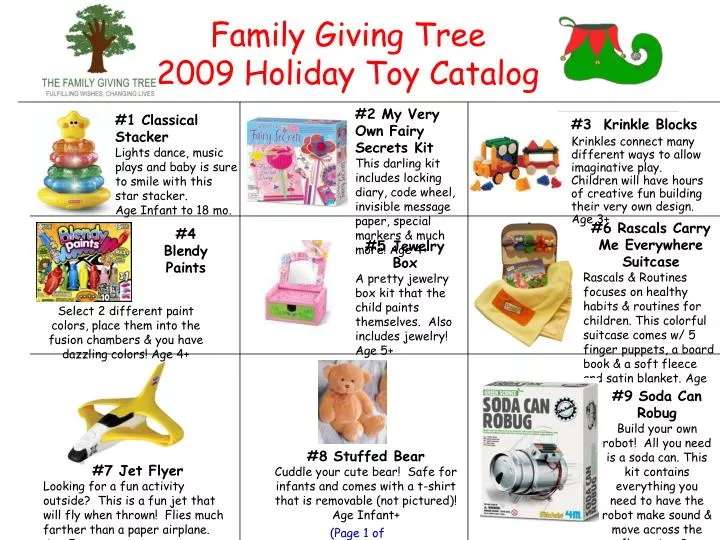 family giving tree 2009 holiday toy catalog
