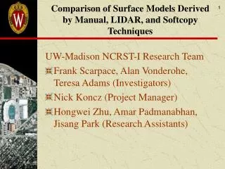 Comparison of Surface Models Derived by Manual, LIDAR, and Softcopy Techniques