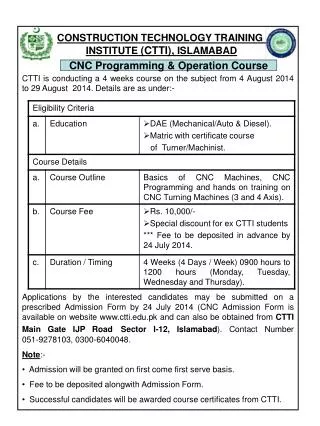 CNC Programming &amp; Operation Course