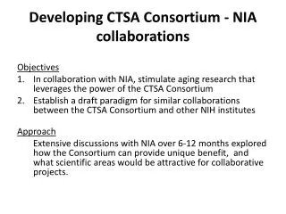 Developing CTSA Consortium - NIA collaborations