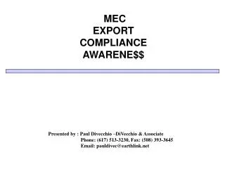 MEC EXPORT COMPLIANCE AWARENE$$