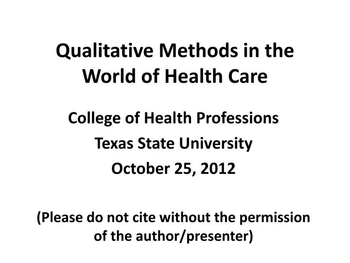 qualitative methods in the world of health care