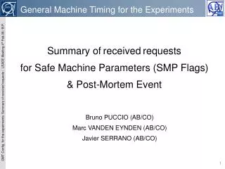 Summary of received requests for Safe Machine Parameters (SMP Flags) &amp; Post-Mortem Event