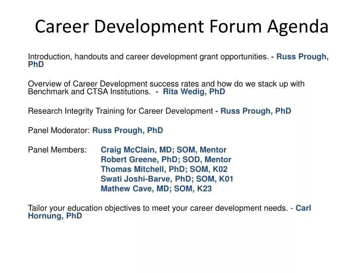 career development forum agenda