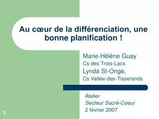 au c ur de la diff renciation une bonne planification