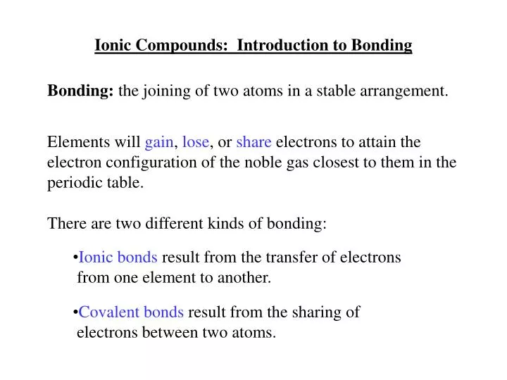 ionic compounds introduction to bonding