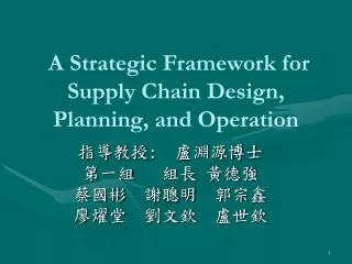 A Strategic Framework for Supply Chain Design, Planning, and Operation