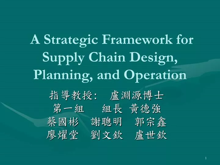 a strategic framework for supply chain design planning and operation