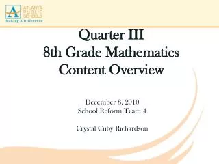 Quarter III 8th Grade Mathematics Content Overview