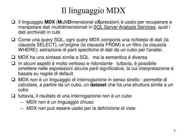 il linguaggio mdx