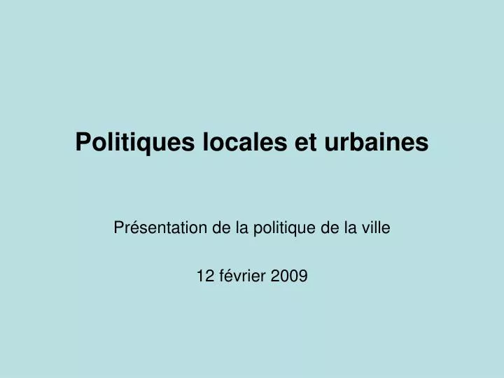 politiques locales et urbaines