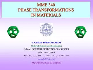 MME 340 PHASE TRANSFORMATIONS IN MATERIALS