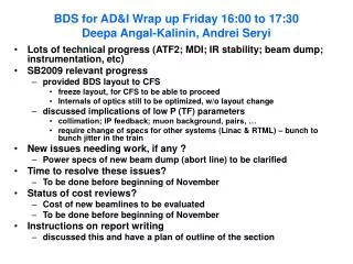 BDS for AD&amp;I Wrap up Friday 16:00 to 17:30 Deepa Angal-Kalinin, Andrei Seryi
