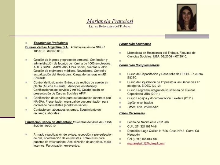 marianela franciosi lic en relaciones del trabajo