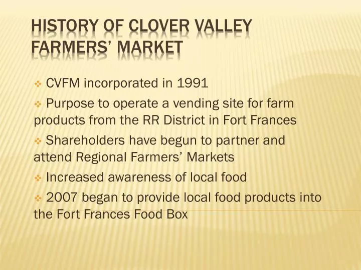 history of clover valley farmers market