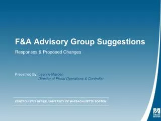 F&amp;A Advisory Group Suggestions