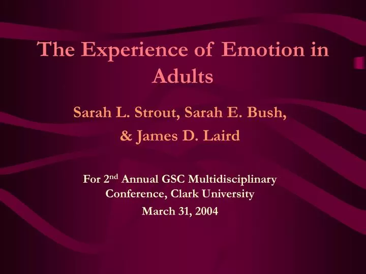 the experience of emotion in adults