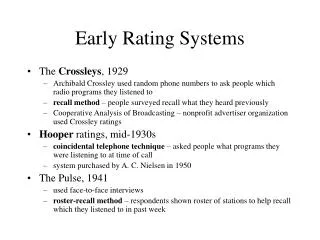 Early Rating Systems