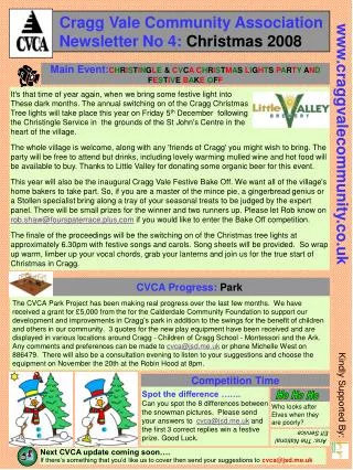 Cragg Vale Community Association Newsletter No 4: Christmas 2008