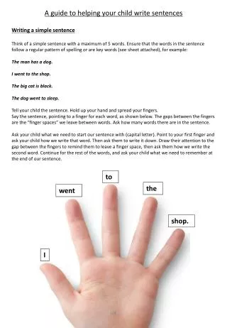 A guide to helping your child write sentences Writing a simple sentence