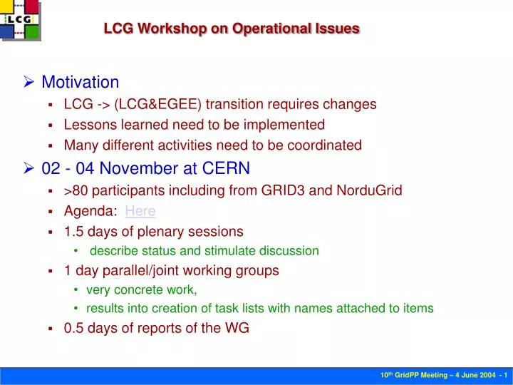 lcg workshop on operational issues
