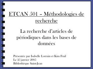 etcan 501 m thodologies de recherche