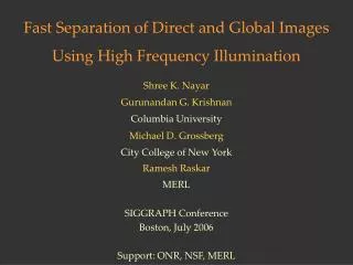 Fast Separation of Direct and Global Images Using High Frequency Illumination