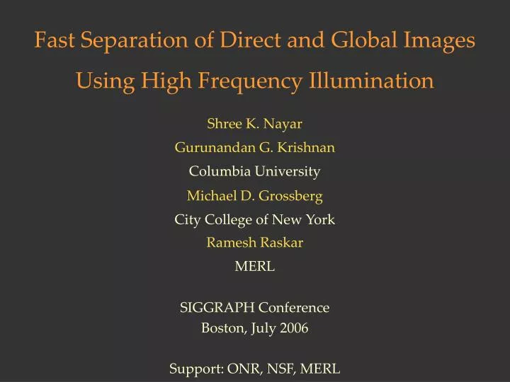 fast separation of direct and global images using high frequency illumination