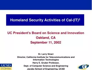 Homeland Security Activities of Cal-(IT) 2