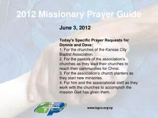 2012 Missionary Prayer Guide