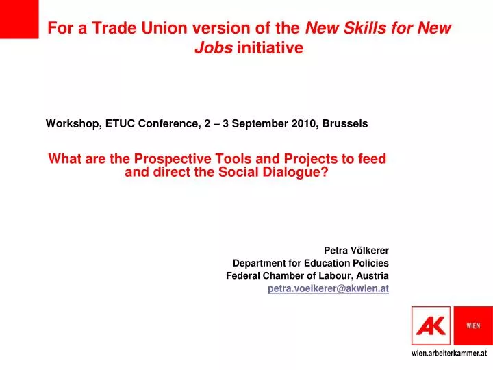 for a trade union version of the new skills for new jobs initiative