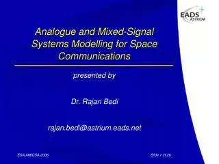 Analogue and Mixed-Signal Systems Modelling for Space Communications