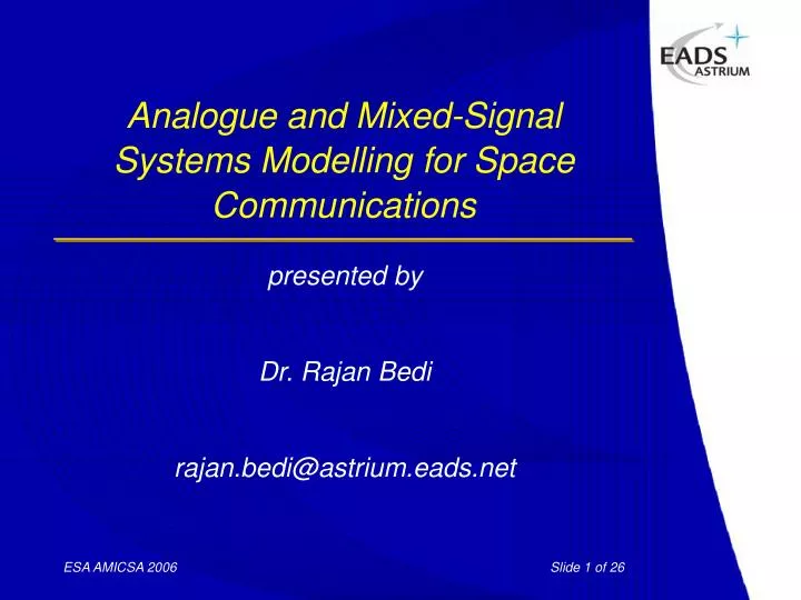 analogue and mixed signal systems modelling for space communications