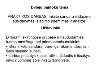 dviej pamok tema praktikos darbas inksto sandara ir lapimo susidarymas lapimo pa mimas ir analiz