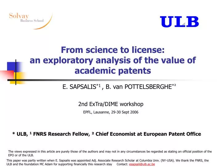 from science to license an exploratory analysis of the value of academic patents