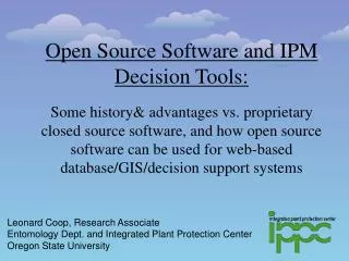 Open Source Software and IPM Decision Tools: