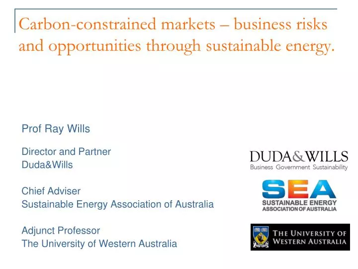 carbon constrained markets business risks and opportunities through sustainable energy