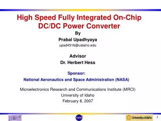 High Speed Fully Integrated On-Chip DC/DC Power Converter