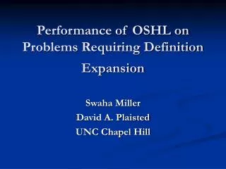 Performance of OSHL on Problems Requiring Definition Expansion