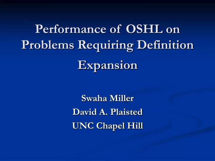 performance of oshl on problems requiring definition expansion