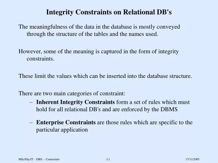 integrity constraints on relational db s