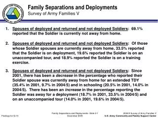 Family Separations and Deployments Survey of Army Families V