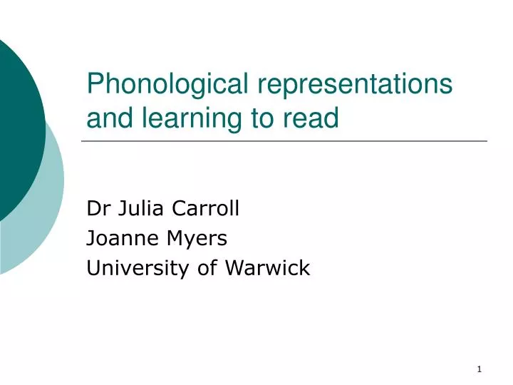 phonological representations and learning to read
