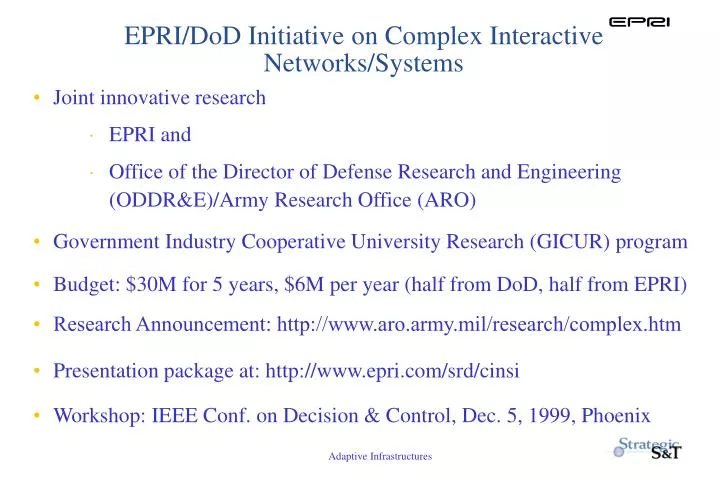 epri dod initiative on complex interactive networks systems