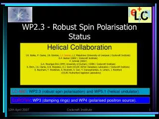 WP2.3 - Robust Spin Polarisation Status