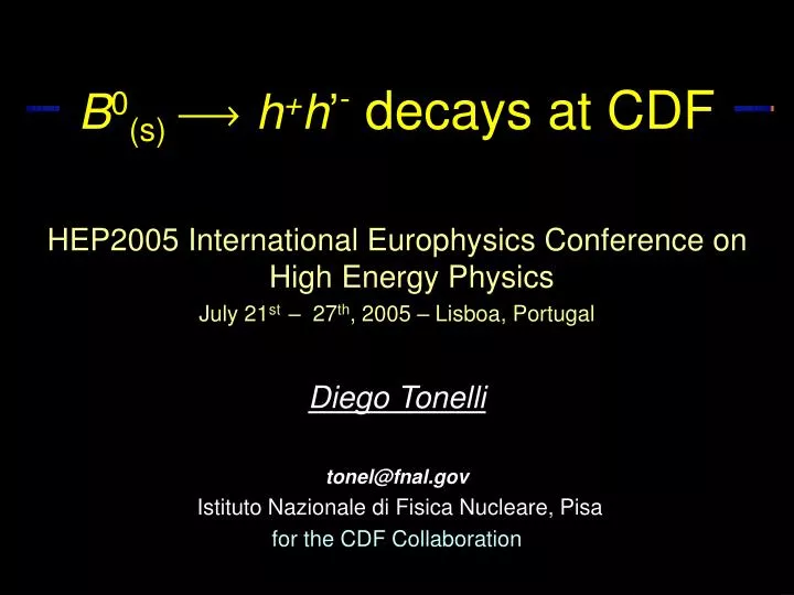 b 0 s h h decays at cdf