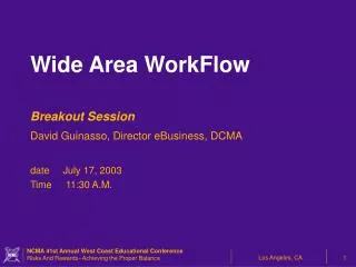 Breakout Session David Guinasso, Director eBusiness, DCMA date July 17, 2003 Time	11:30 A.M.