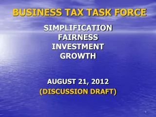 BUSINESS TAX TASK FORCE SIMPLIFICATION FAIRNESS INVESTMENT GROWTH